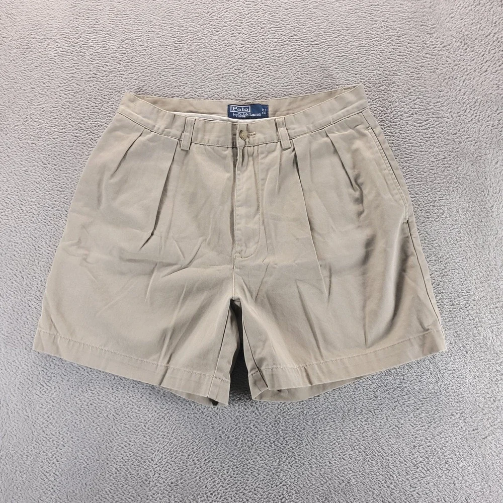 VTG Polo Ralph Lauren Shorts Mens 32 Beige Andrew Short Pleated Chino 5